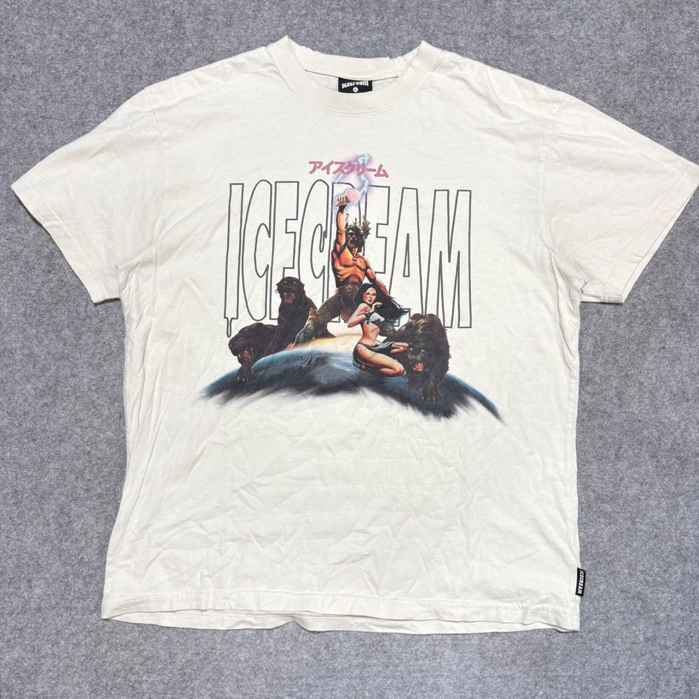 Icecream Mens Graphic T-Shirt Cream Fantasy Warrior Panther Print Size L